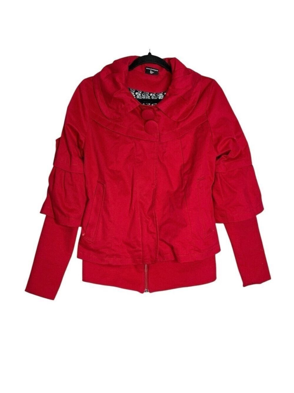 SCHWIING Red Ruffle Collar Double Layer Jacket, size S